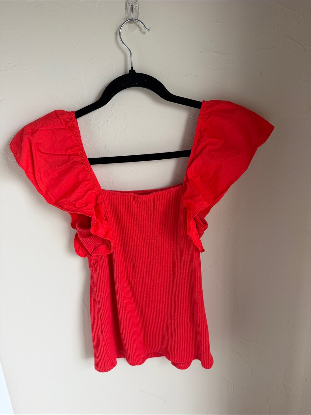 a new day poppy red Square Neck Ruffle Sleeve Tank - Picture 3 of 4